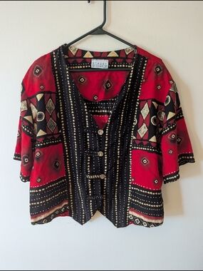 Stacey Michaels Red & Black Geometric Button Jacket 22W